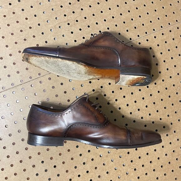 Magnanni Segovia Shoes Mens 13 Brown Cap Toe Leather Oxfords Burnish Cognac $495 main image 4